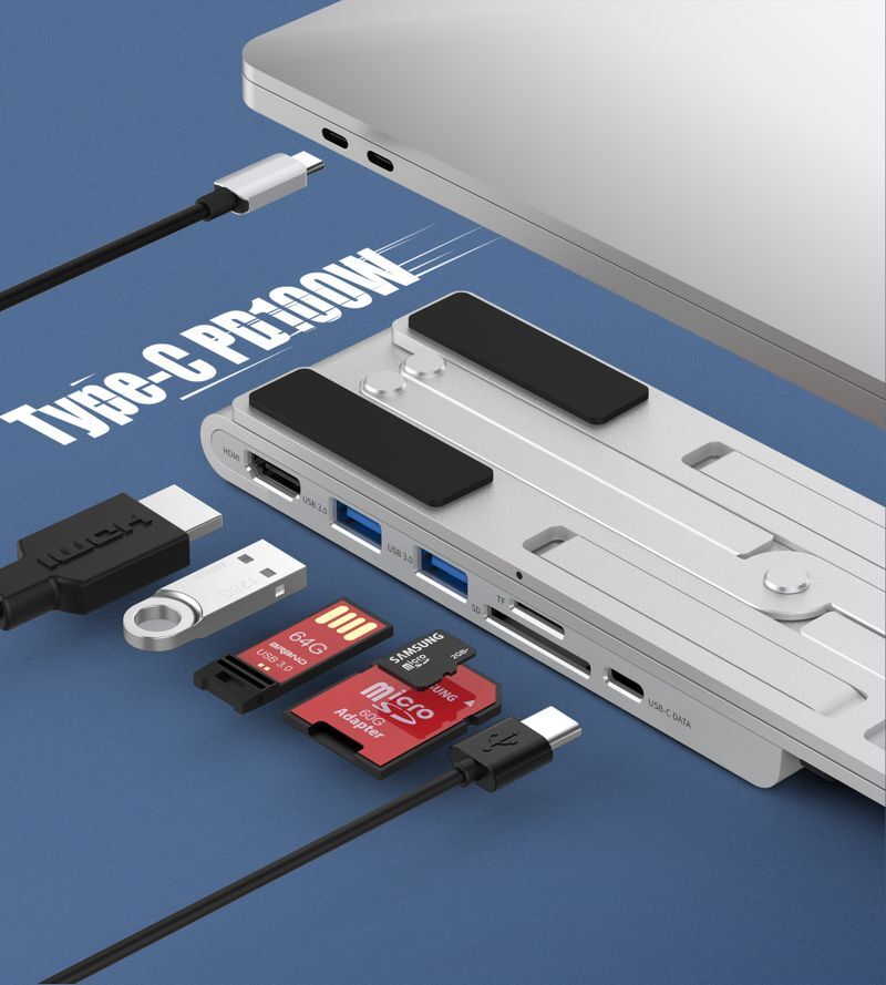 Док станция USB-C 7-в-1 (HDMI/PD/картридер/USB-A / USB-C), алюминий HUB-M43-SL фото4