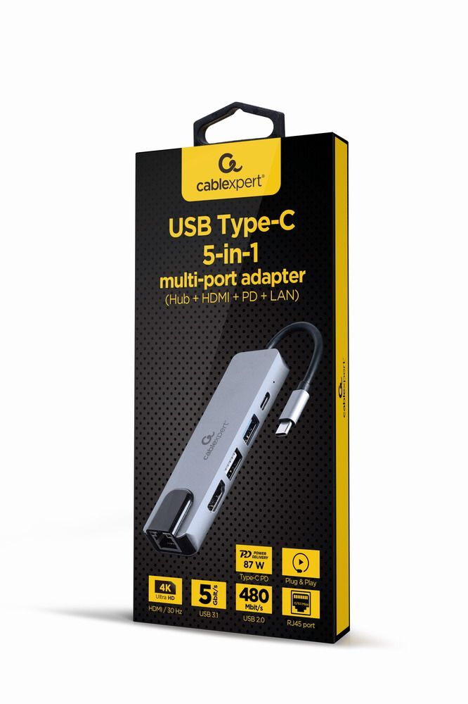 Док станція USB-C 5-в-1 (хаб/HDMI/PD/LAN), сірий фото2