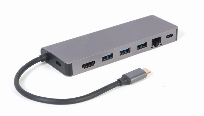 Док станція USB-C 5-в-1 (хаб/HDMI/PD / Кард рідер / LAN), сірий фото2