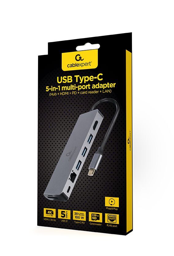 Док станція USB-C 5-в-1 (хаб/HDMI/PD / Кард рідер / LAN), сірий фото5