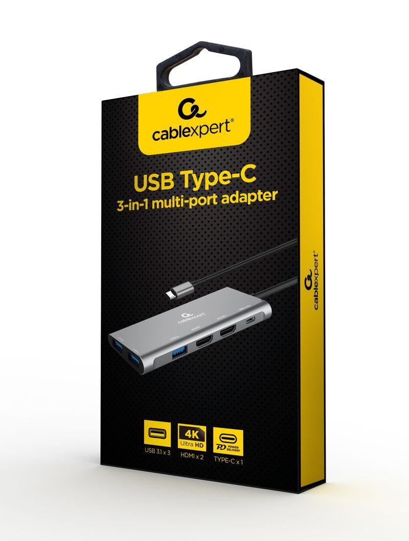 Док станція USB-C 3-в-1 (хаб/HDMI/PD), A-CM-COMBO3-01 сірий фото4