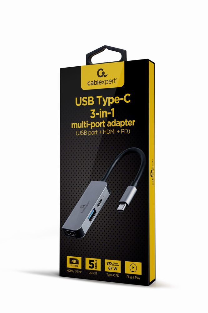 Док станція USB-C 3-в-1 (USB/HDMI/PD), A-CM-COMBO3-02 сірий фото2