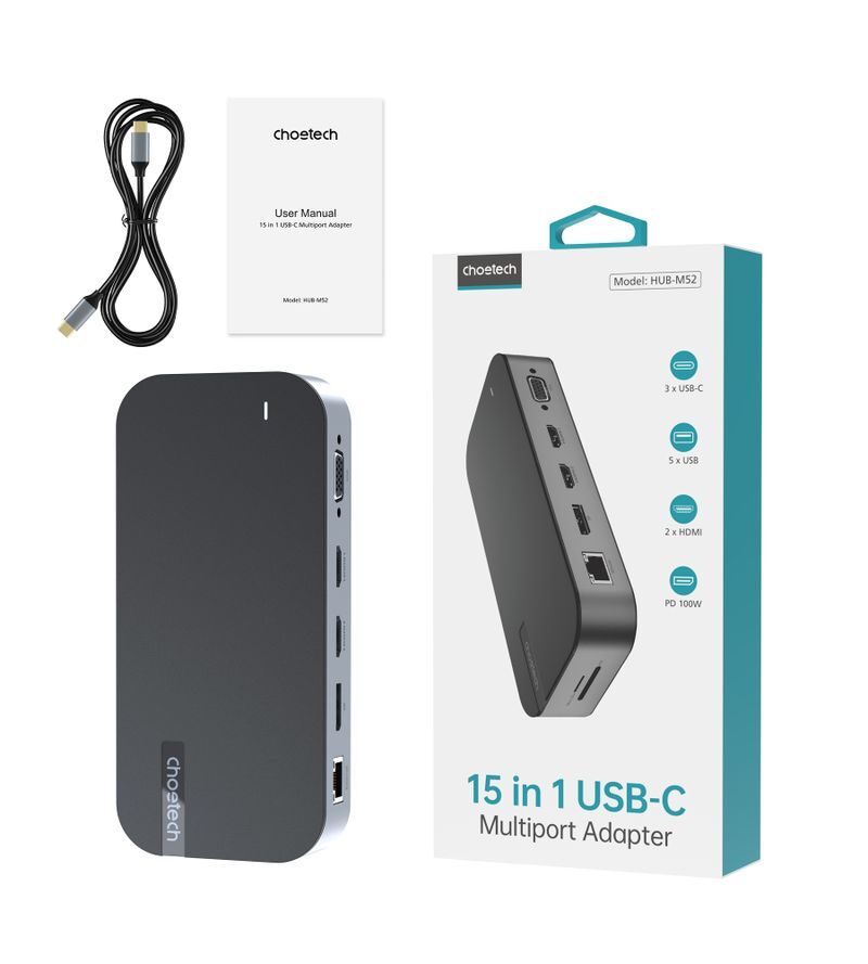 Док станция USB-C 15-в-1 (HDMI / PD / картридер / LAN / USB-A / USB-C аудио), алюминий фото4