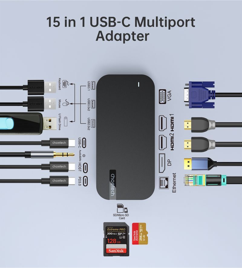 Док станция USB-C 15-в-1 (HDMI / PD / картридер / LAN / USB-A / USB-C аудио), алюминий фото11