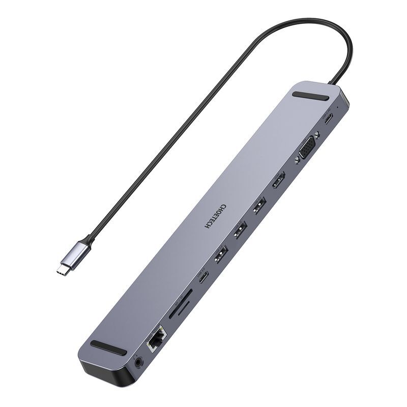Док станция USB-C 11-в-1 (HDMI/VGA/LAN/картридер/USB-A/USB-C/Audio), алюминий фото2