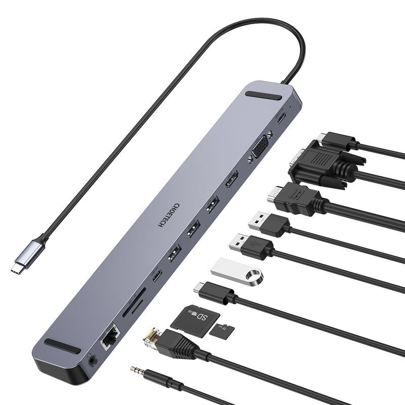 Док станция USB-C 11-в-1 (HDMI/VGA/LAN/картридер/USB-A/USB-C/Audio), алюминий фото3