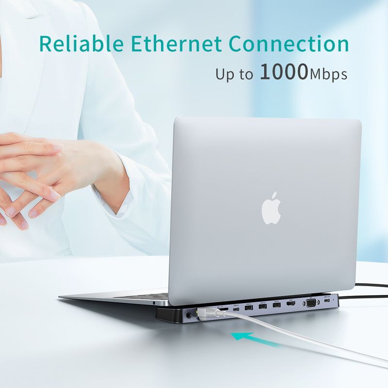 Док станция USB-C 11-в-1 (HDMI/VGA/LAN/картридер/USB-A/USB-C/Audio), алюминий фото6