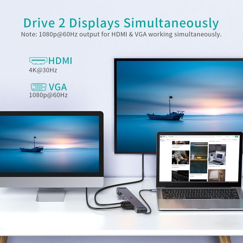 Док станция USB-C 11-в-1 (HDMI/VGA/LAN/картридер/USB-A/USB-C/Audio), алюминий фото9