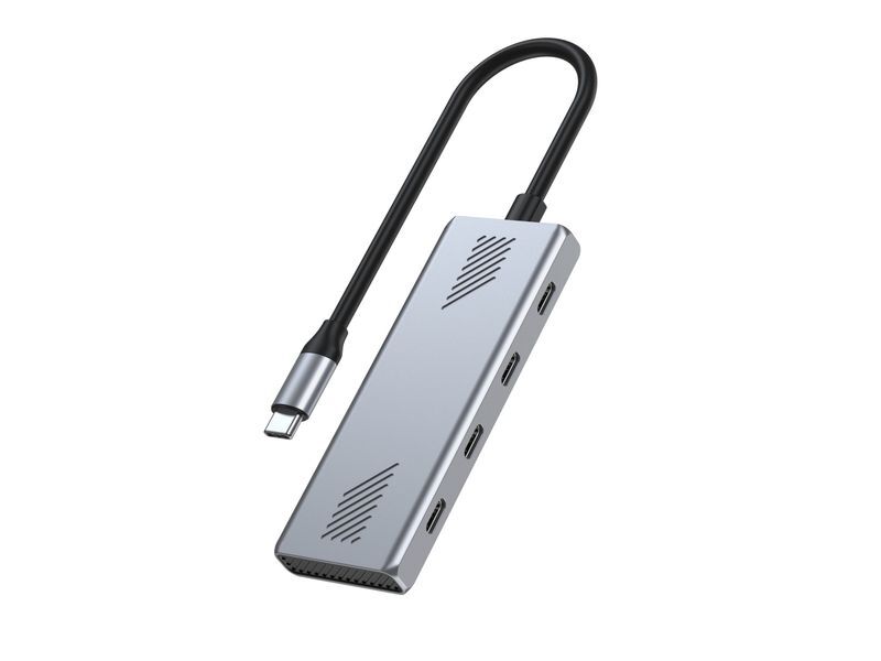 Хаб на 4 порти USB-С 3.2, метал, сріблястий фото2