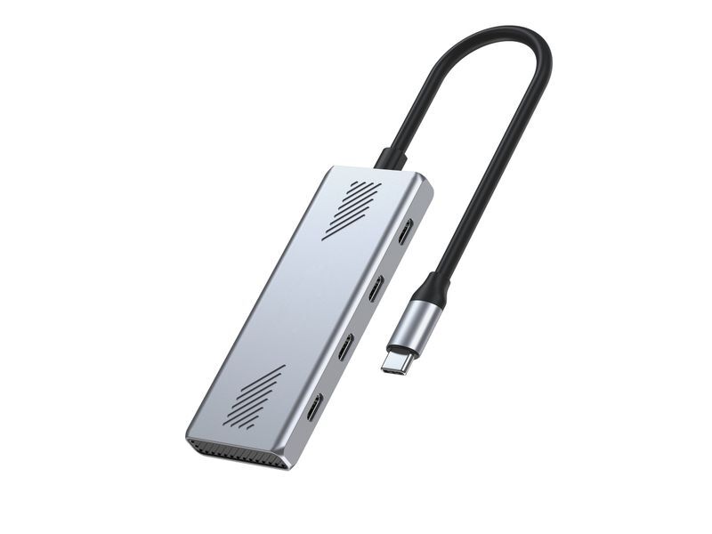 Хаб на 4 порти USB-С 3.2, метал, сріблястий фото3