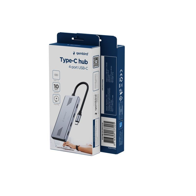 Хаб на 4 порти USB-С 3.2, метал, сріблястий фото4