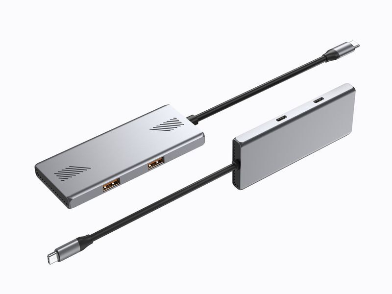 Хаб на 4 порти 2xUSB 3.2,2xUSB-C, метал, сріблястий фото2