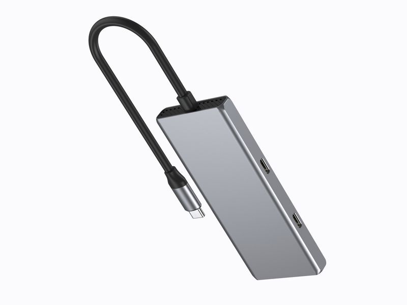 Хаб на 4 порти 2xUSB 3.2,2xUSB-C, метал, сріблястий фото3