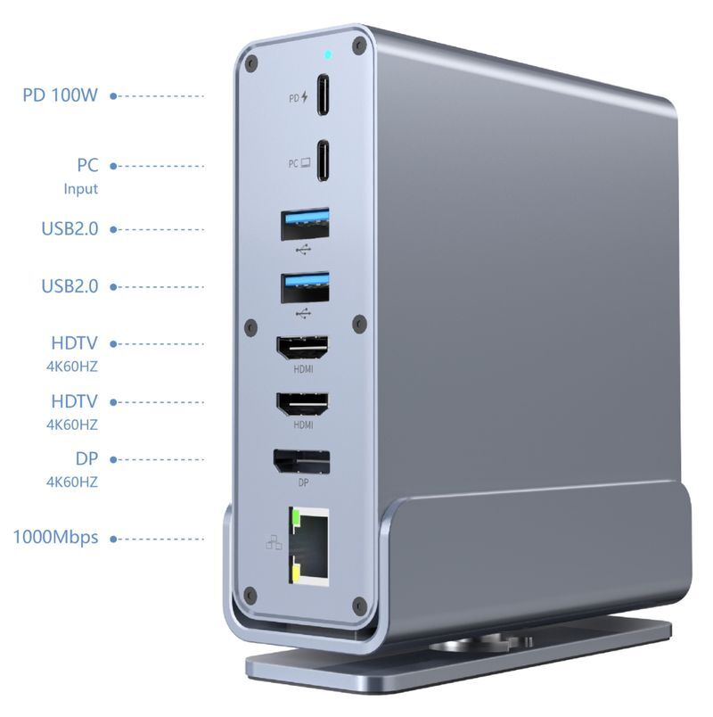 Хаб USB-C 15-в-1 (USB-хаб + HDMI/DP/PD/картридер/LAN/3.5-мм аудио), серый фото7