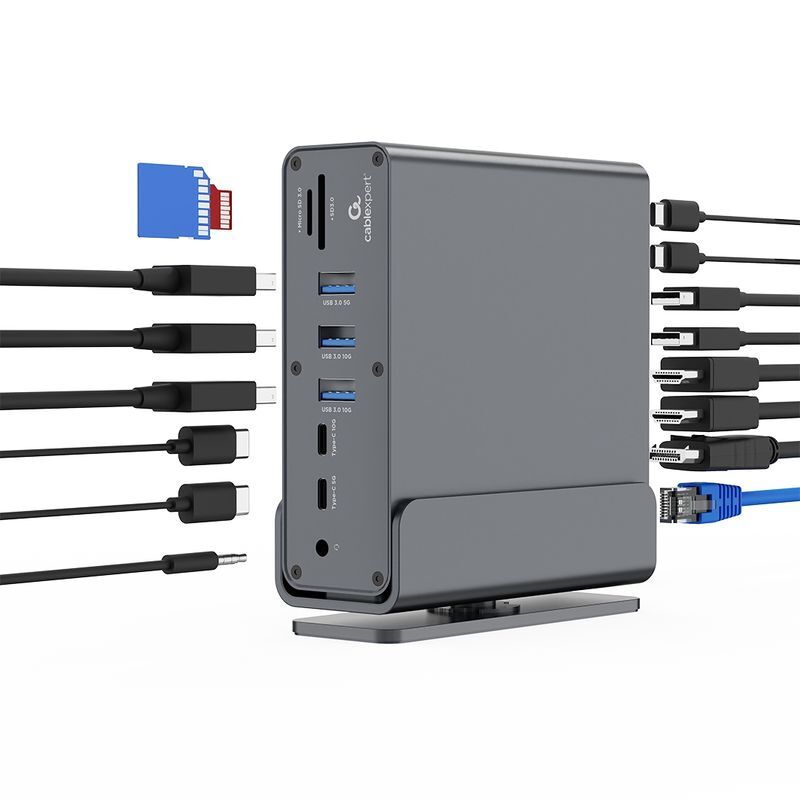 Хаб USB-C 15-в-1 (USB-хаб + HDMI/DP/PD/картридер/LAN/3.5-мм аудио), серый фото10