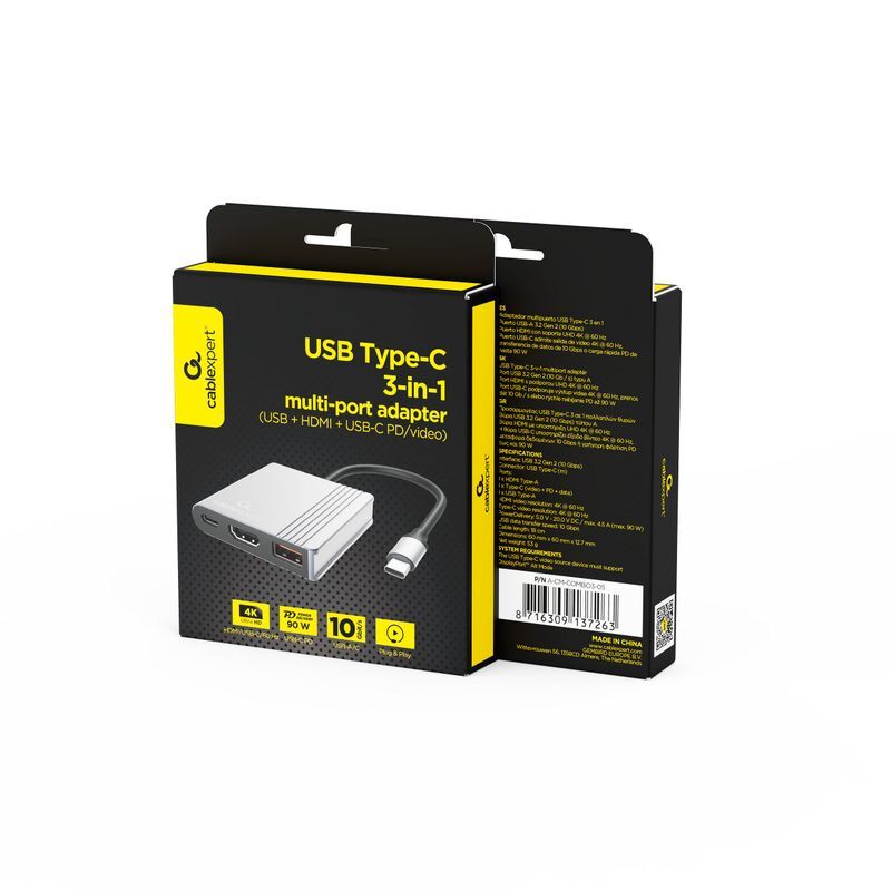 Хаб USB-C 3-в-1 (USB/HDMI/PD), сірий фото5