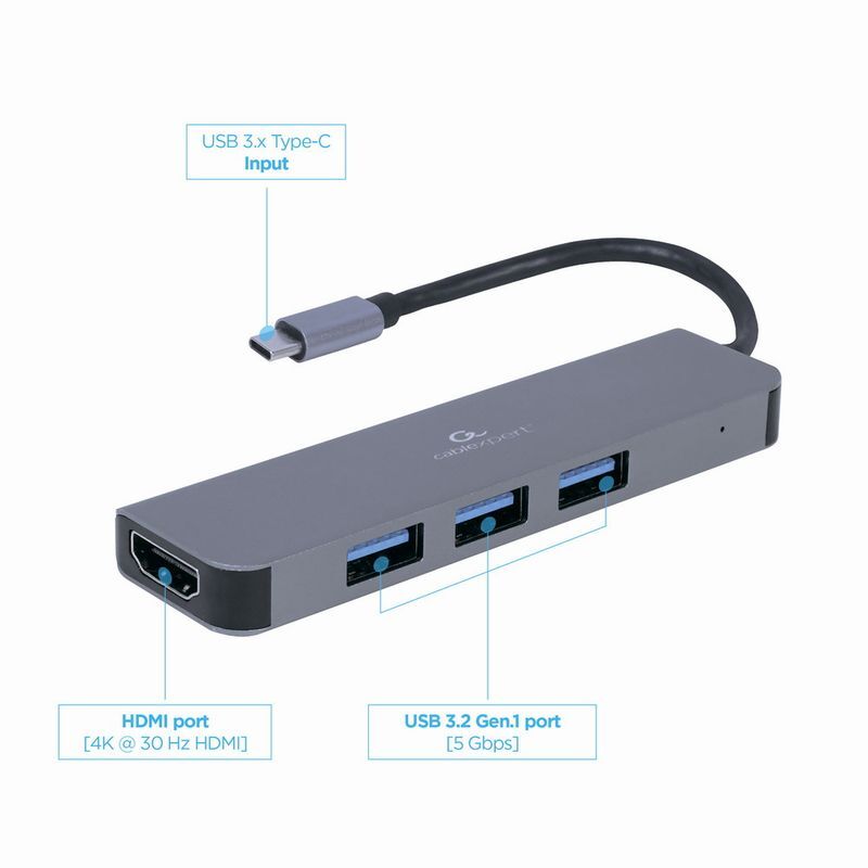 Адаптер USB-C 2-в-1 (хаб/HDMI), сірий фото2