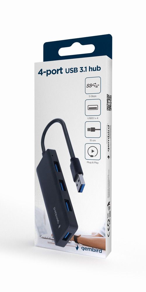 Хаб Gembird на 4 порти USB 3.1 чорний фото3