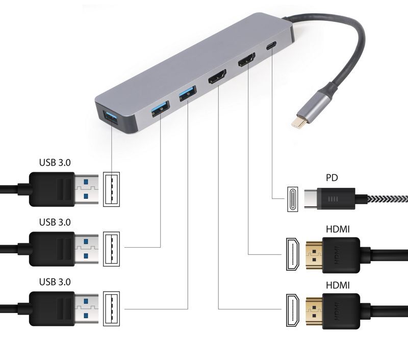 Док станція USB-C 3-в-1 (Хаб/HDMI/PD), A-CM-COMBO3-03 сірий фото3