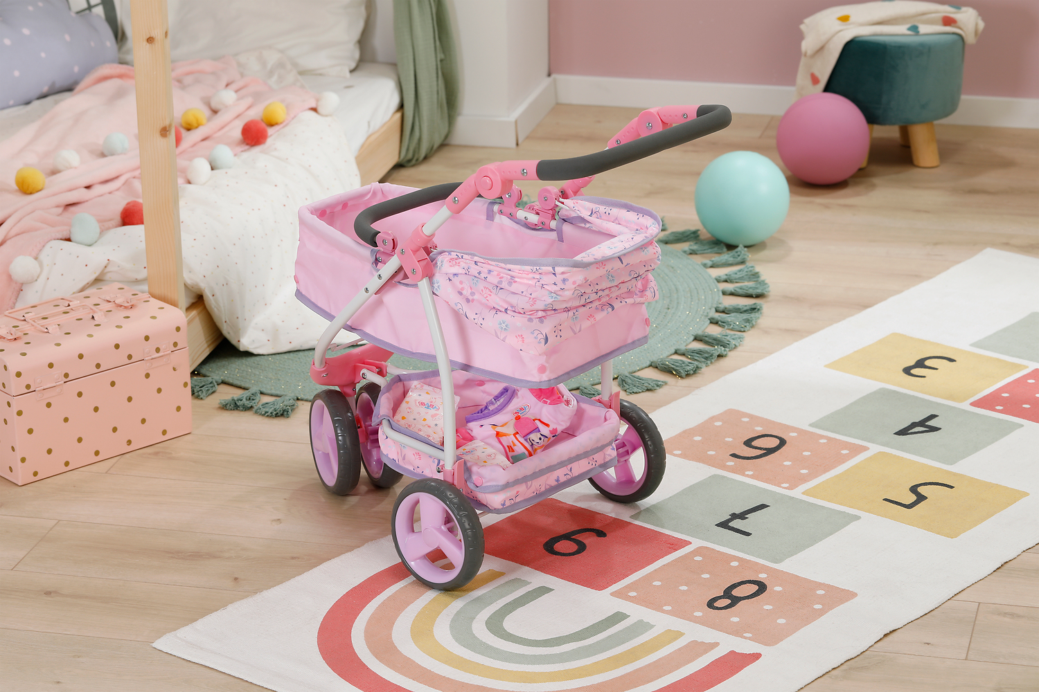 Трехколесная коляска для куклы Baby Born Цветочный стиль Делюкс (складная) (841082) фото8