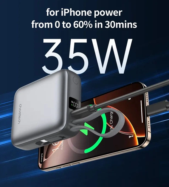 Павербанк Choetech, 10000 mAh, PD 35 Вт, серый фото4