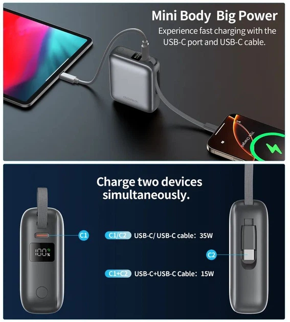 Павербанк Choetech, 10000 mAh, PD 35 Вт, серый фото7