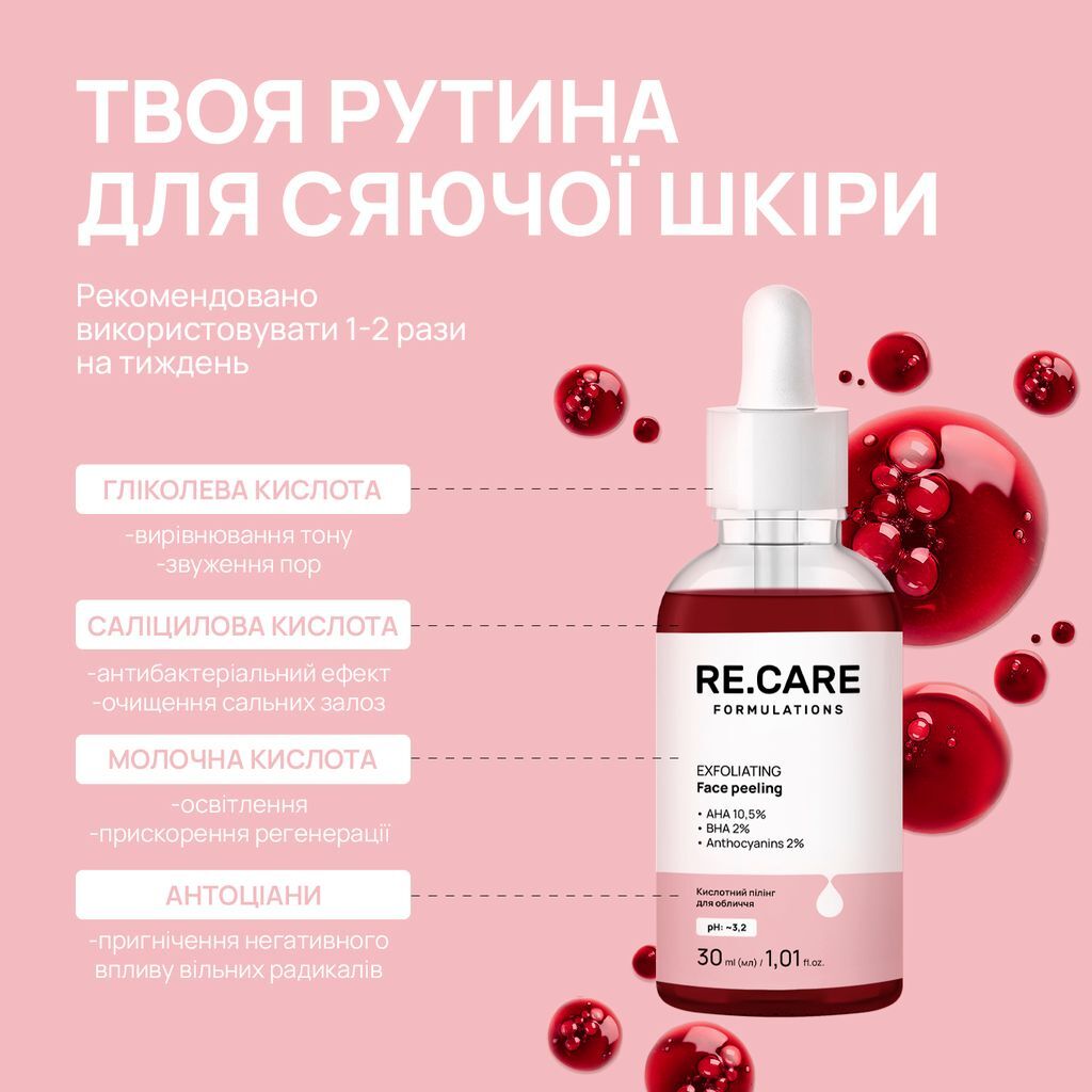Кислотный пилинг для лица Re.Care Exfoliating Face Peeling 30 мл фото
