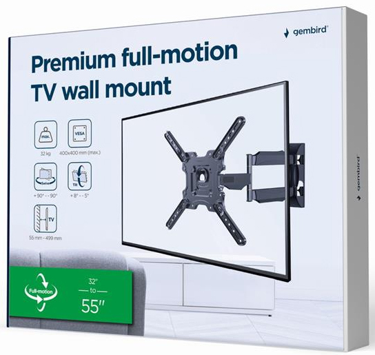 Настінний кронштейн для телевізора Gembird 32"-55" WM-55ST-01 (8716309127349) фото3