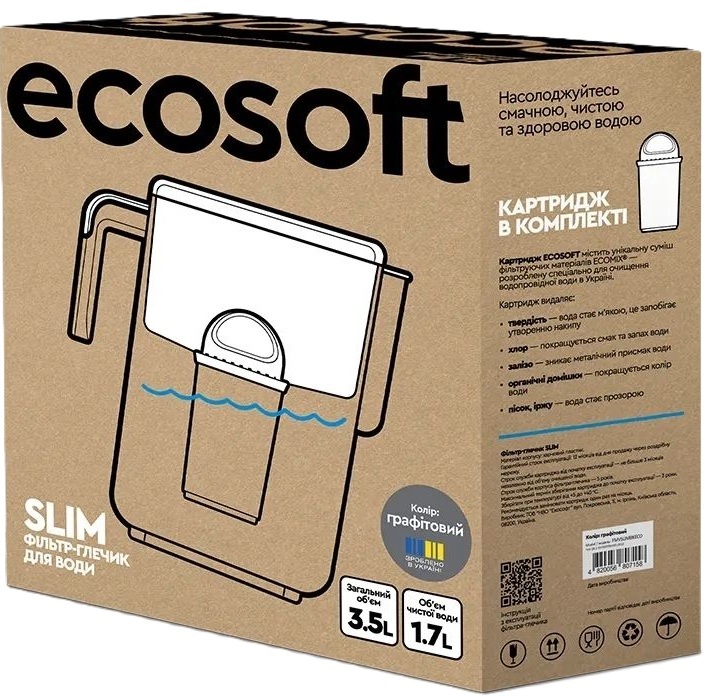 Фільтр-глечик Ecosoft Slim графітовий (FMVSLIMBKECO) фото