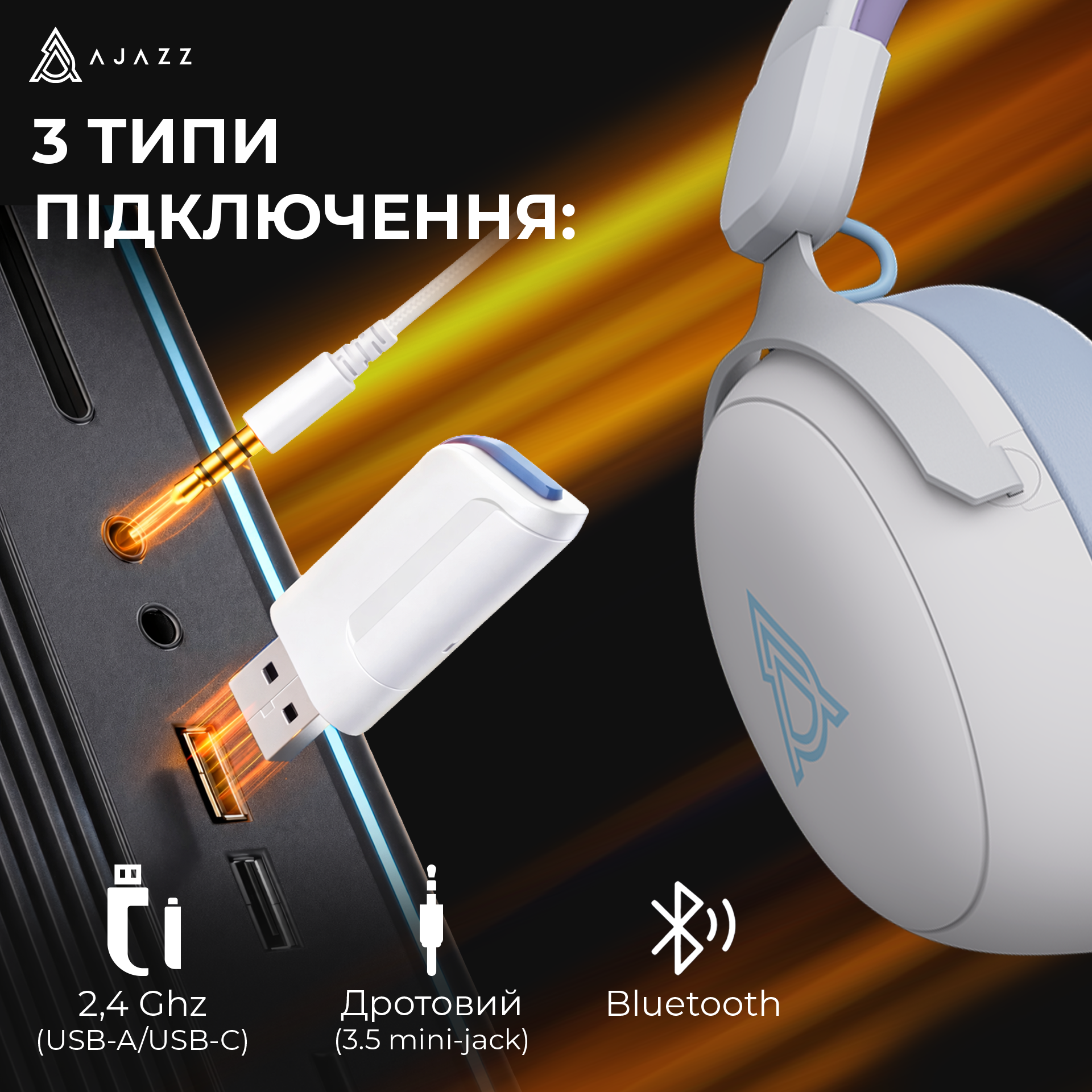Игровая гарнитура Ajazz AHM08 Max Wireless Purple-White-Blue (AHM08-MAX-PWB) фото7