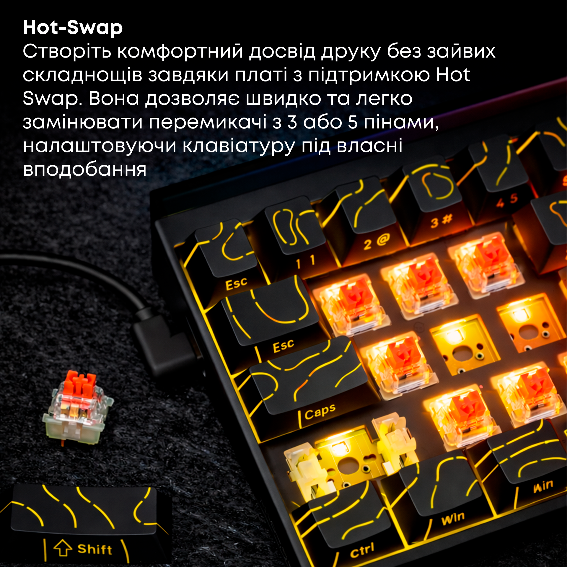 Ігрова клавіатура Ajazz NK68 Red Switches Side Contour Black (NK68-R-S-B) фото