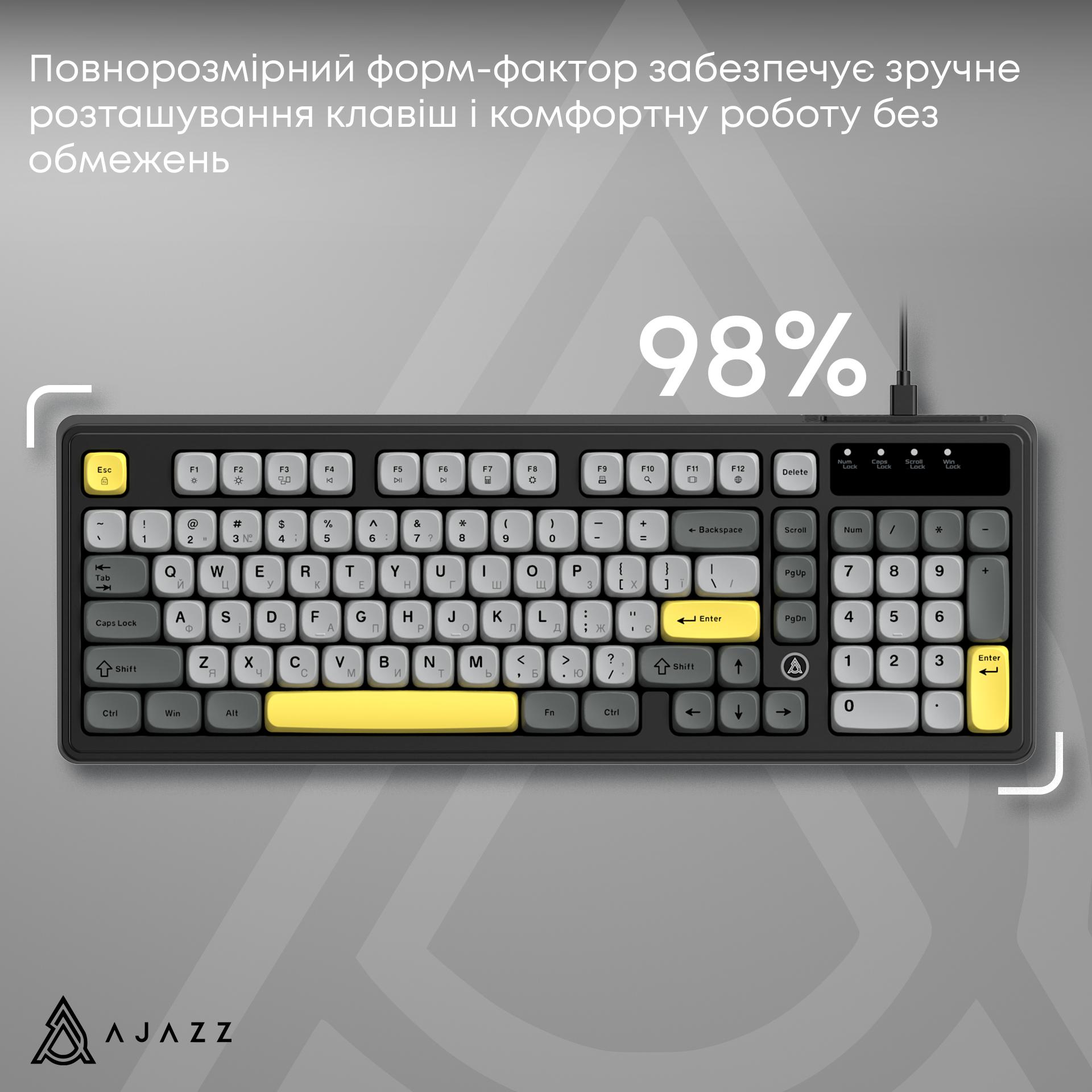 Игровая клавиатура Ajazz AF98 Black-Grey-Yellow (AF98-BGY) фото