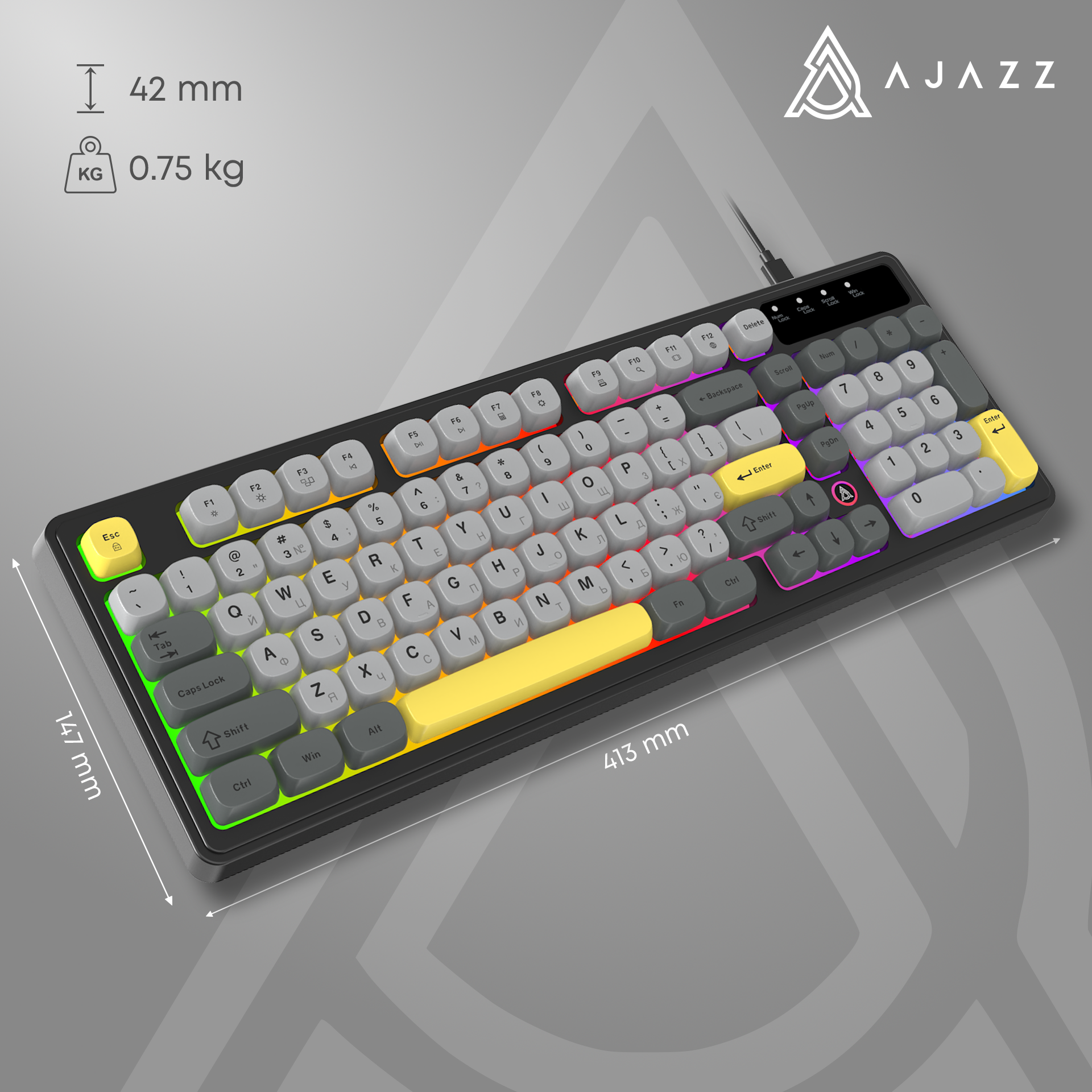Игровая клавиатура Ajazz AF98 Black-Grey-Yellow (AF98-BGY) фото