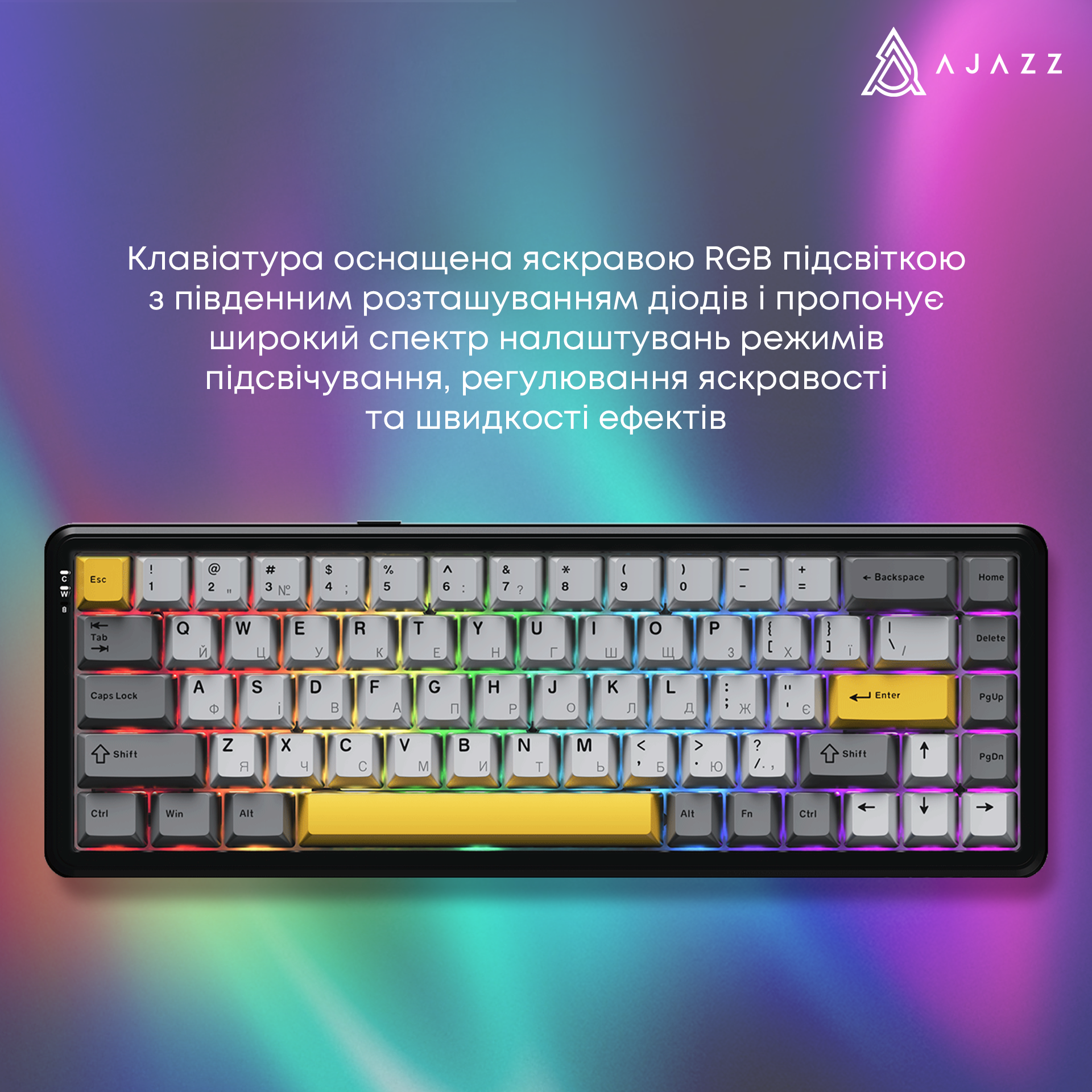 Игровая клавиатура Ajazz AK680 Max Magnetic Switches Black-Grey-Yellow (AK680-M-BGY-AW) фото7