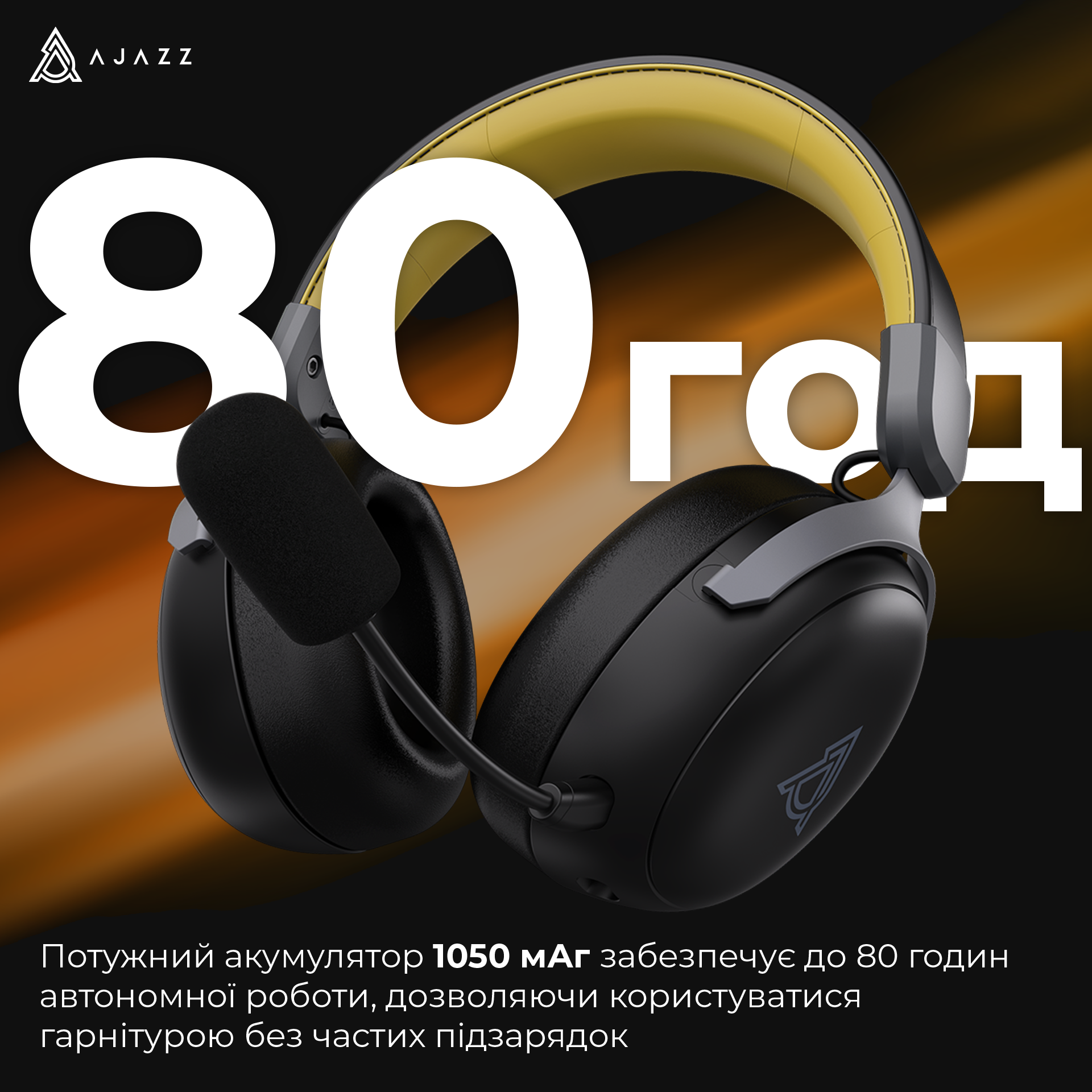 Игровая гарнитура Ajazz AHM08 Max Wireless Black-Grey-Yellow (AHM08-MAX-BGY) фото