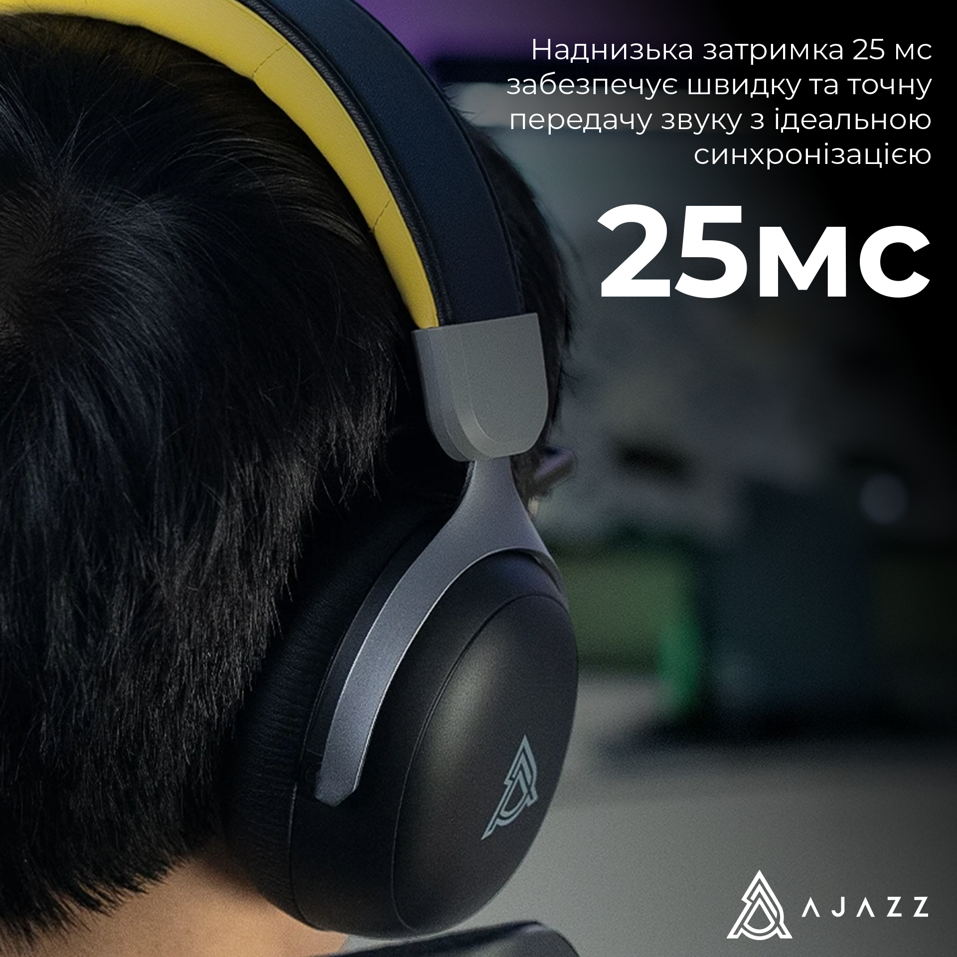 Игровая гарнитура Ajazz AHM08 Max Wireless Black-Grey-Yellow (AHM08-MAX-BGY) фото