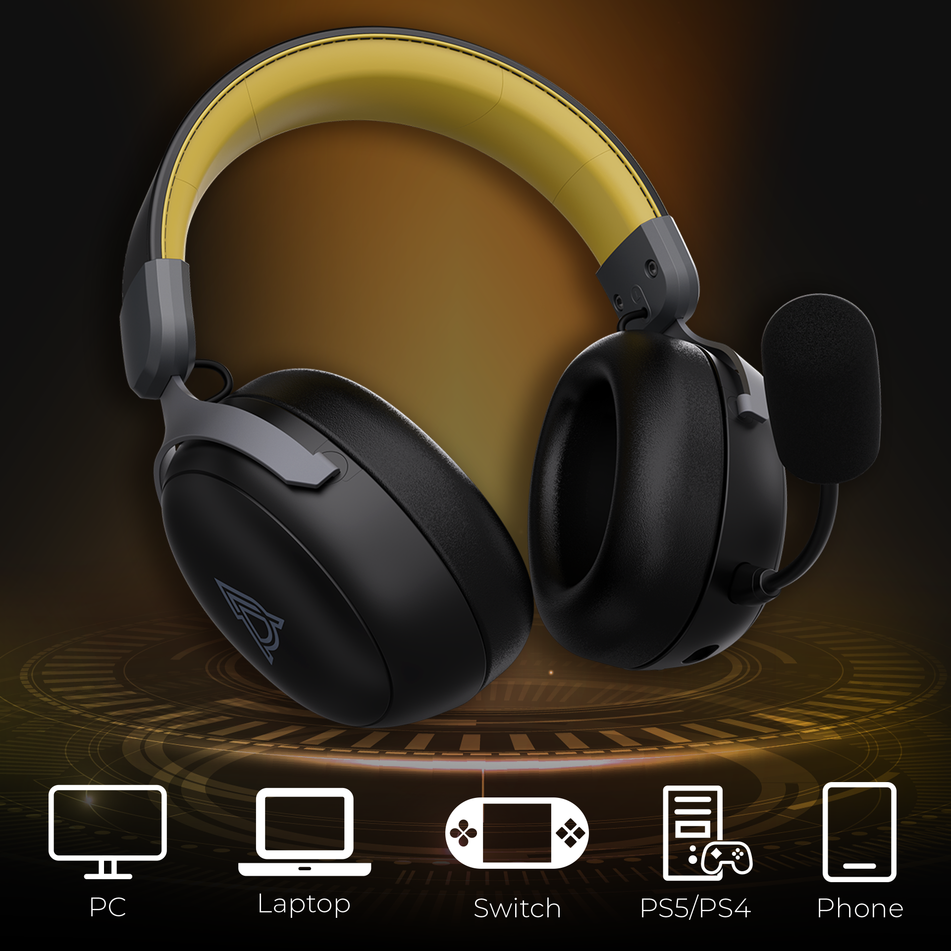 Игровая гарнитура Ajazz AHM08 Max Wireless Black-Grey-Yellow (AHM08-MAX-BGY) фото