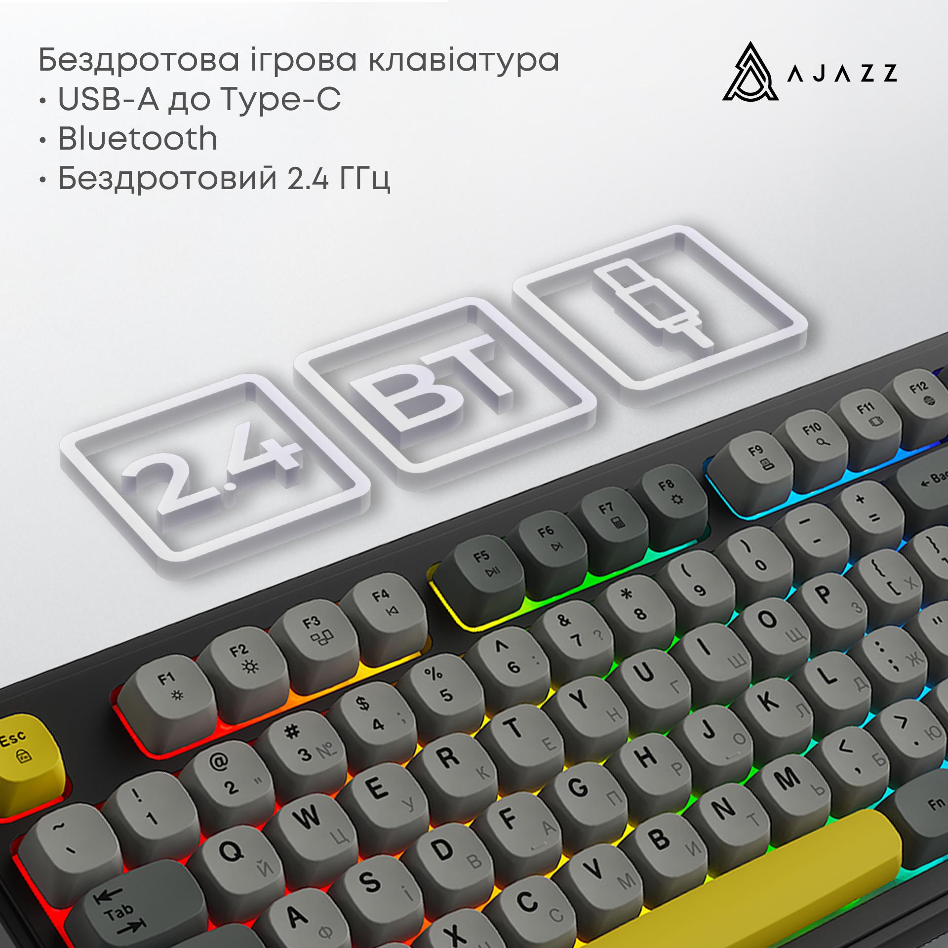 Игровая клавиатура Ajazz AF98 Plus Wireless Black-Grey-Yellow (AF98-PLUS-BGY) фото7