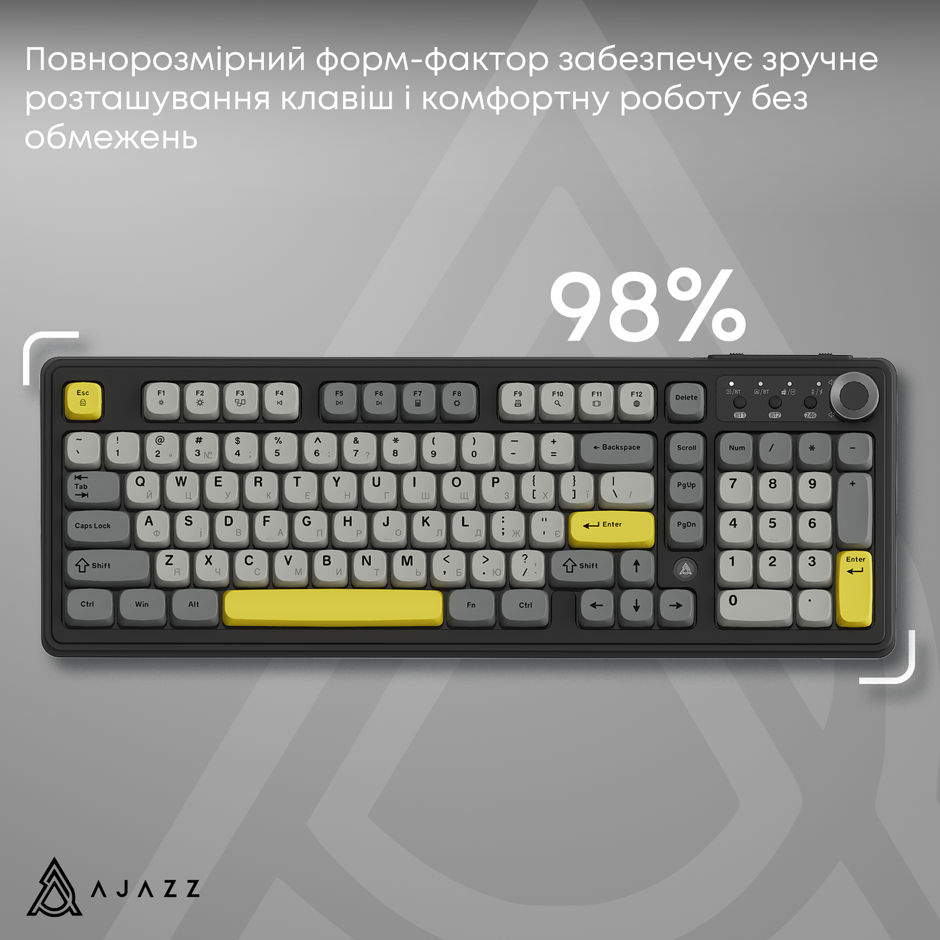 Игровая клавиатура Ajazz AF98 Plus Wireless Black-Grey-Yellow (AF98-PLUS-BGY) фото8