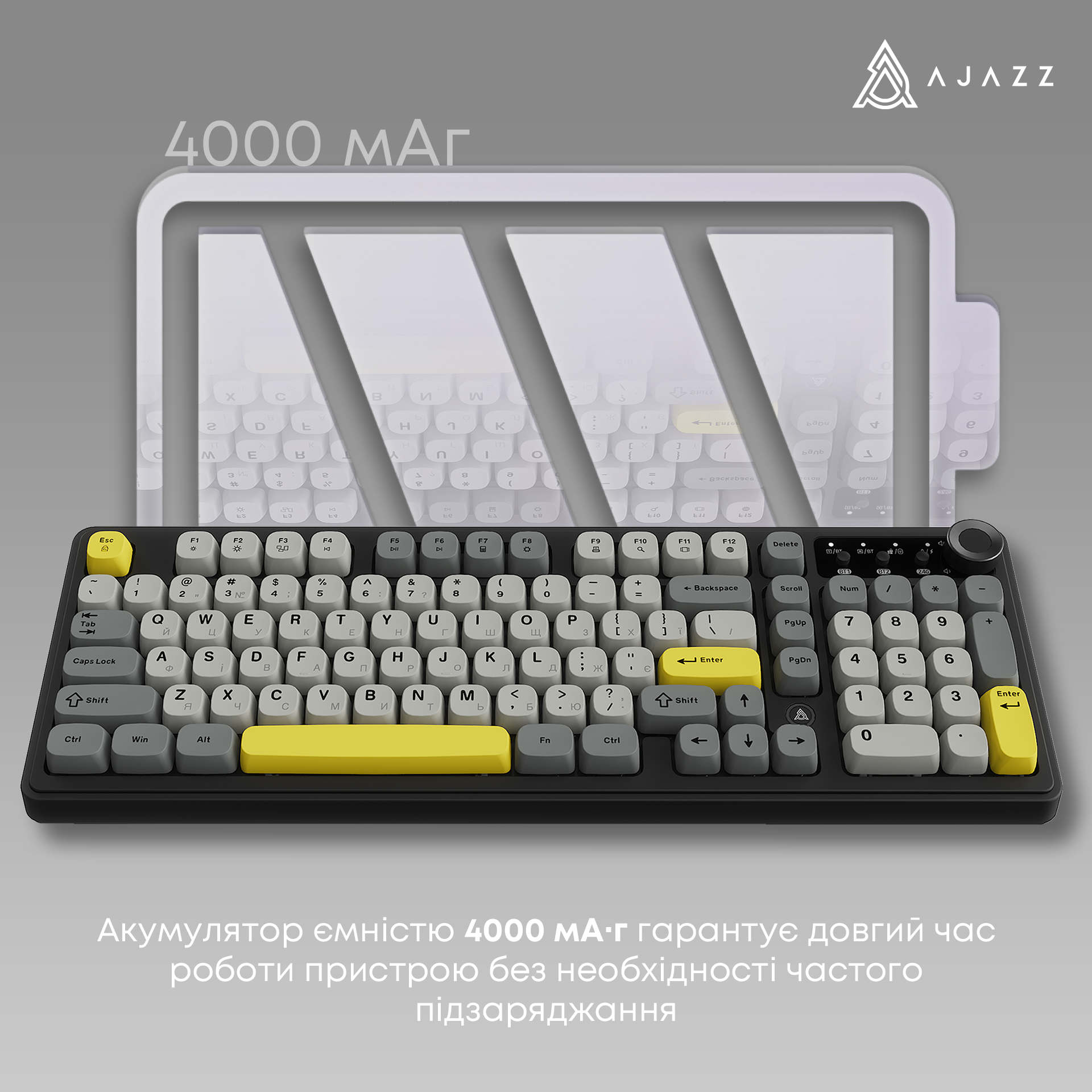 Игровая клавиатура Ajazz AF98 Plus Wireless Black-Grey-Yellow (AF98-PLUS-BGY) фото11