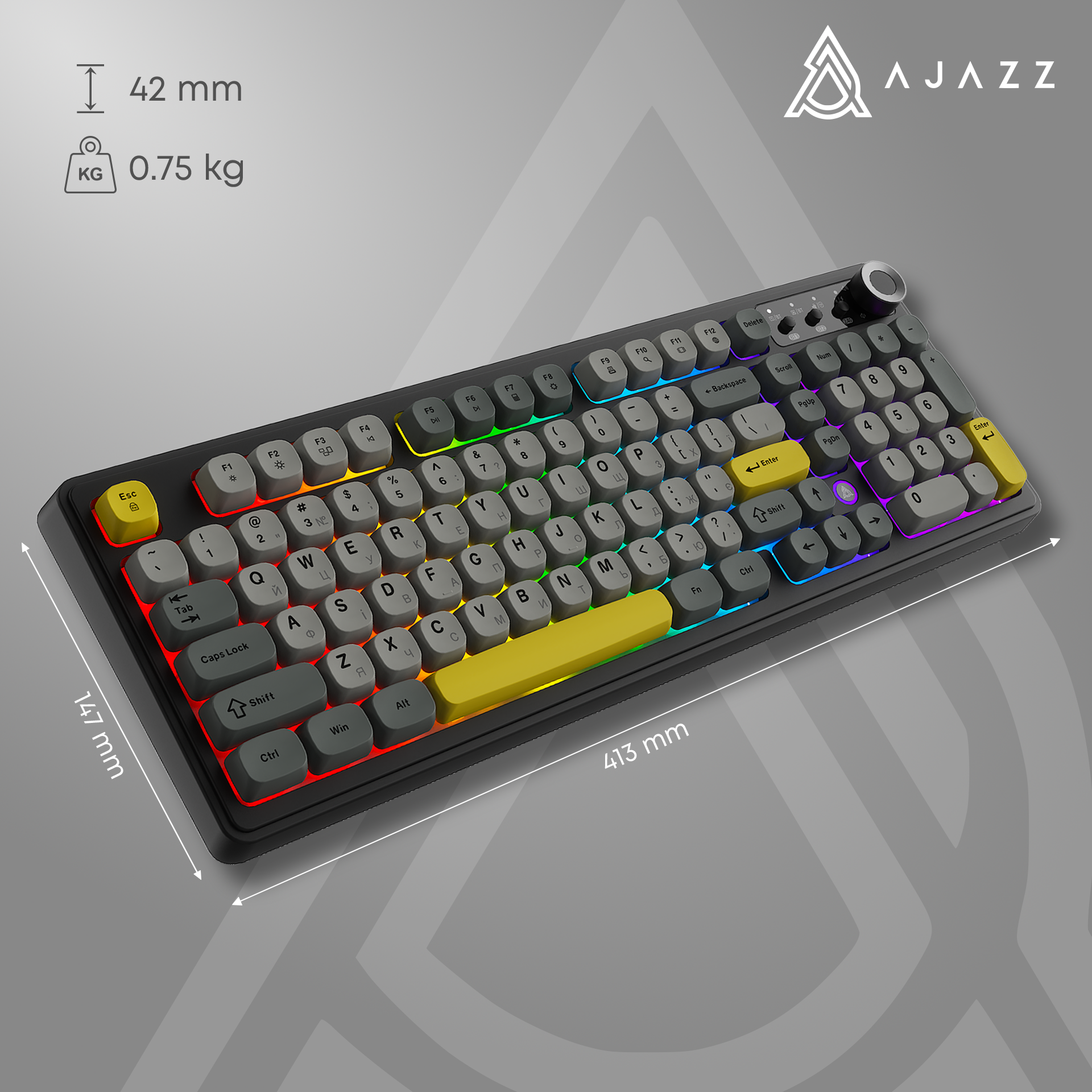 Игровая клавиатура Ajazz AF98 Plus Wireless Black-Grey-Yellow (AF98-PLUS-BGY) фото15
