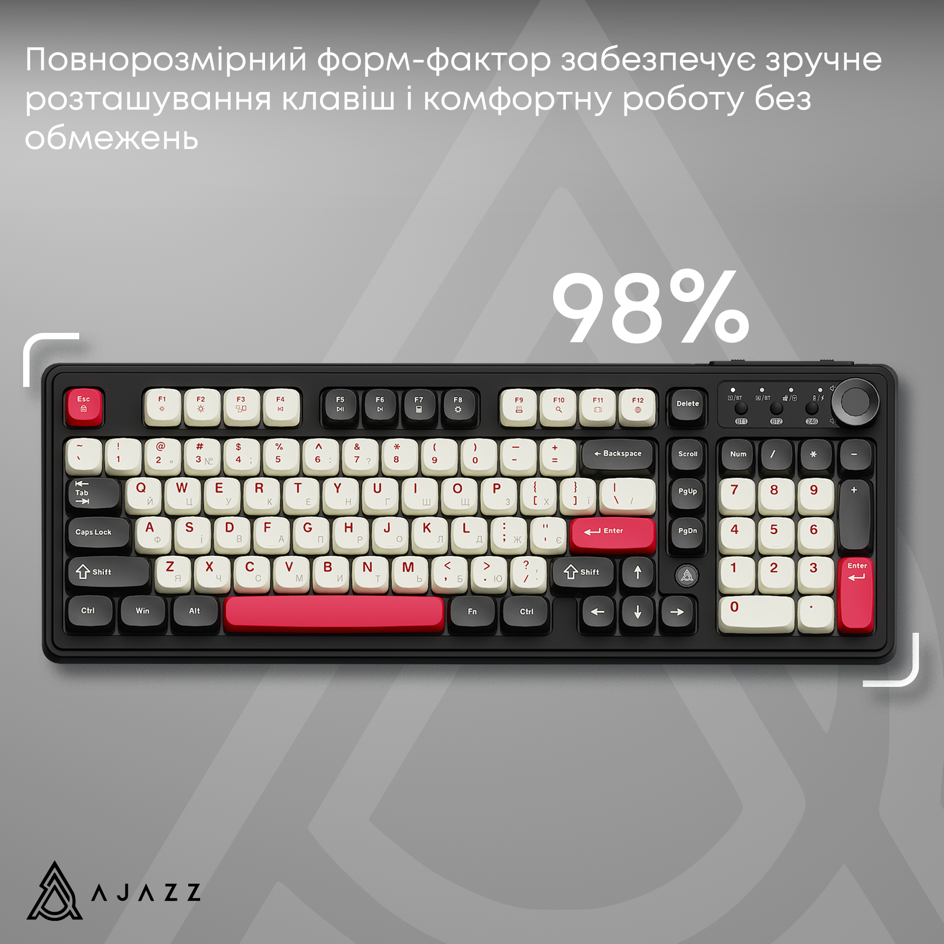Игровая клавиатура Ajazz AF98 Plus Wireless Black-Shark-Red (AF98-PLUS-BSR) фото