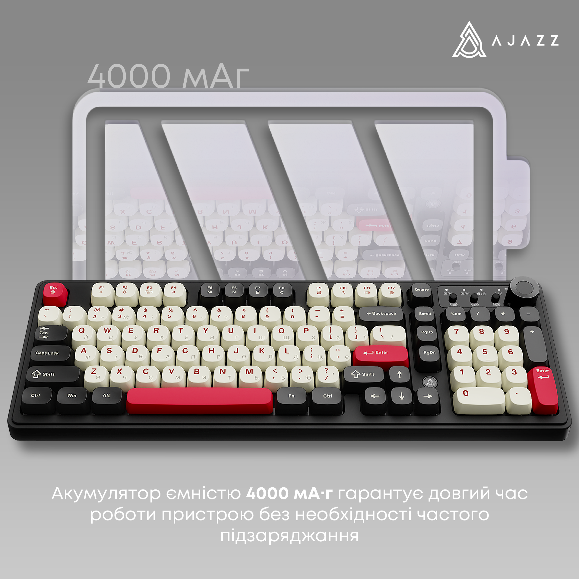 Игровая клавиатура Ajazz AF98 Plus Wireless Black-Shark-Red (AF98-PLUS-BSR) фото