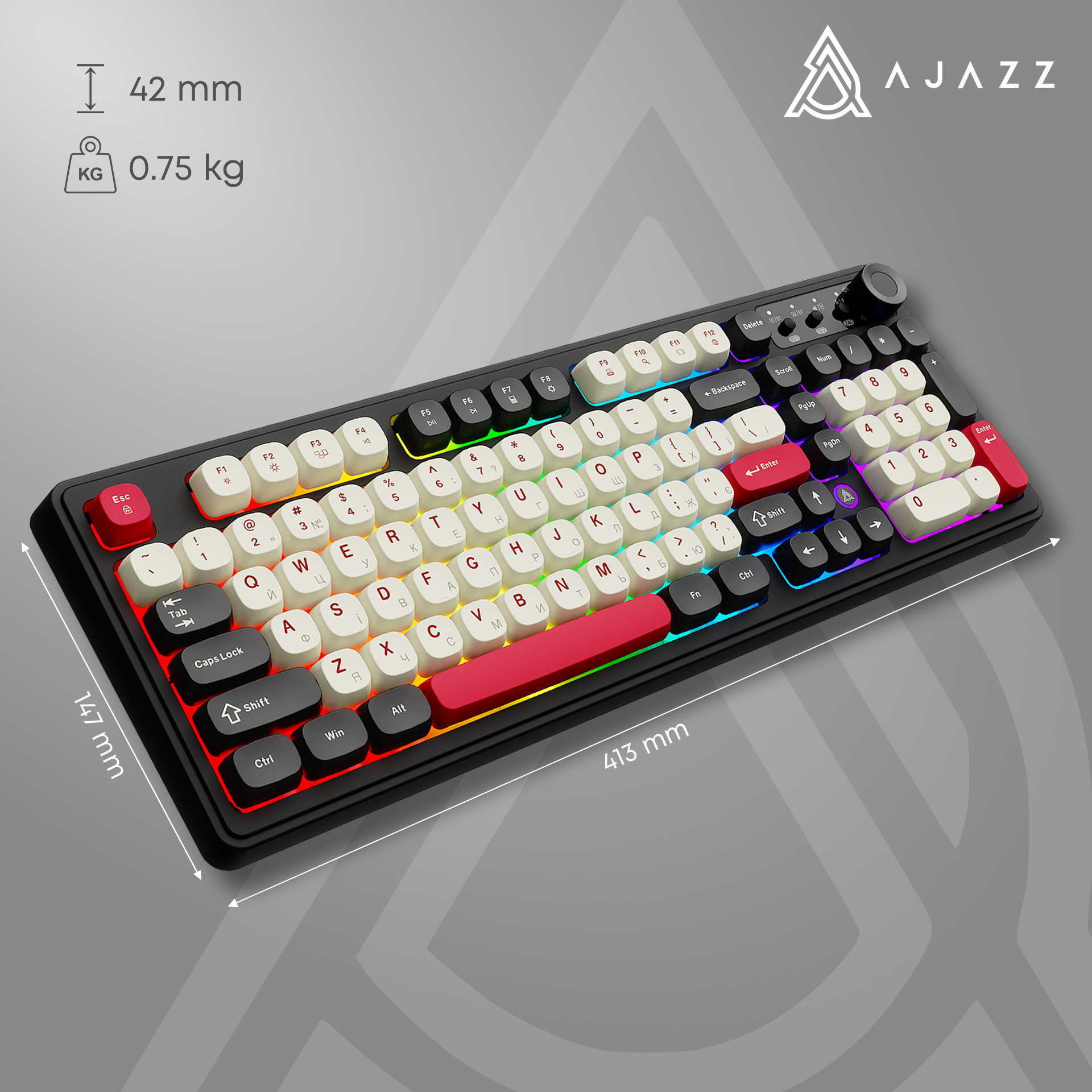 Игровая клавиатура Ajazz AF98 Plus Wireless Black-Shark-Red (AF98-PLUS-BSR) фото