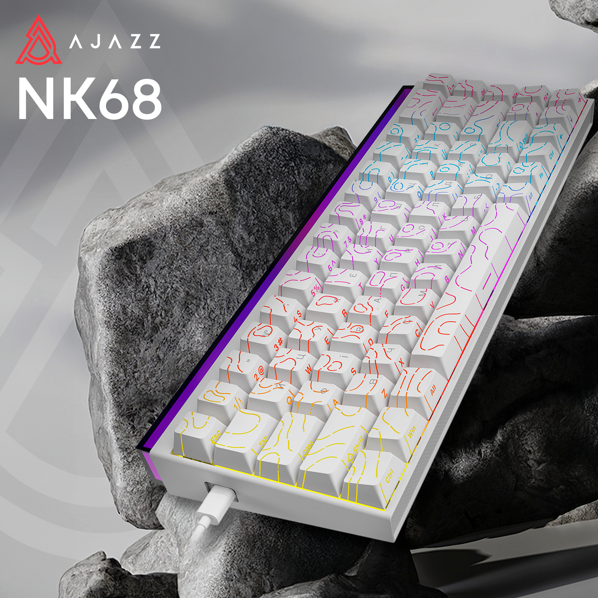 Ігрова клавіатура Ajazz NK68 Red Switches Side Contour White (NK68-R-S-W) фото
