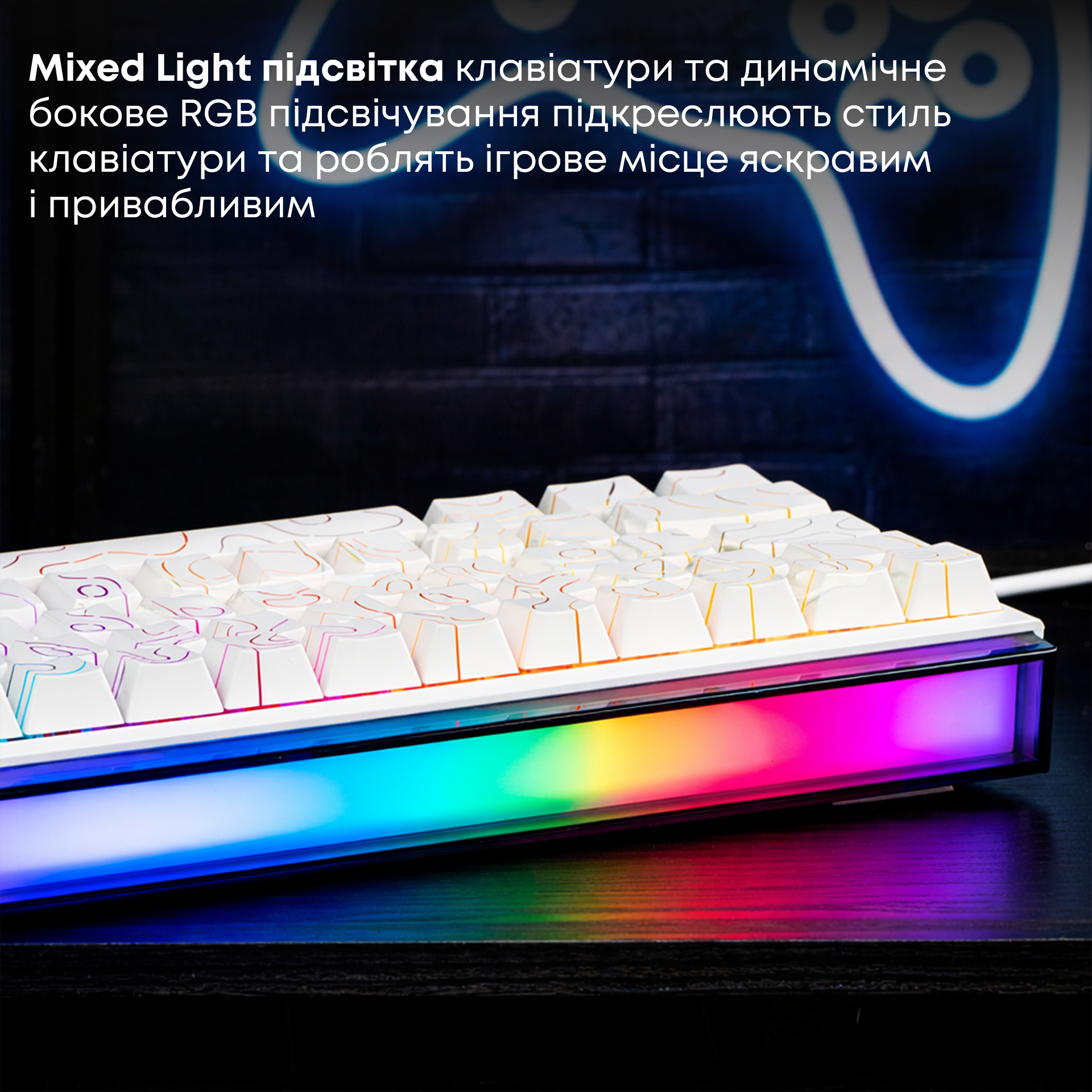 Ігрова клавіатура Ajazz NK68 Red Switches Side Contour White (NK68-R-S-W) фото