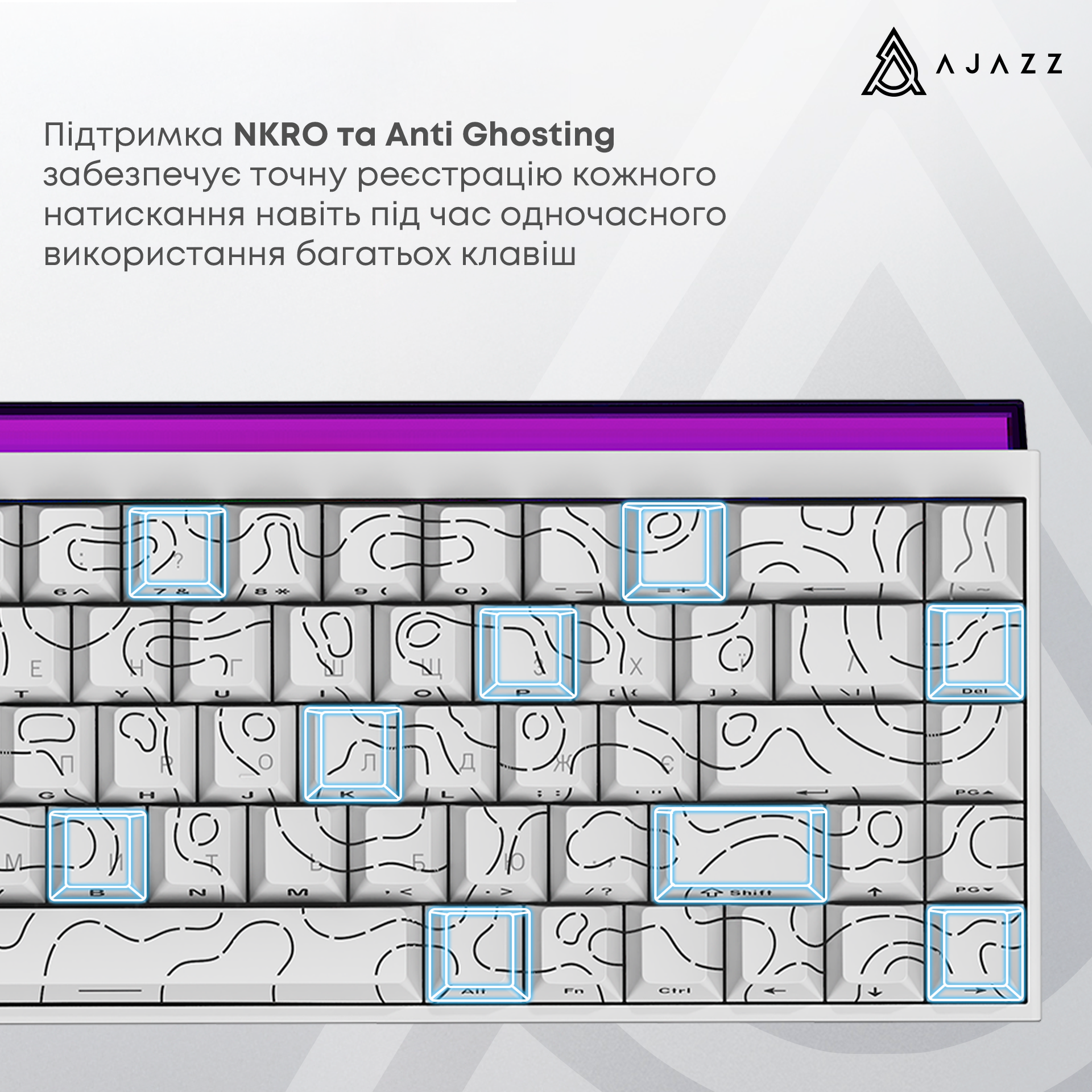 Ігрова клавіатура Ajazz NK68 Red Switches Side Contour White (NK68-R-S-W) фото