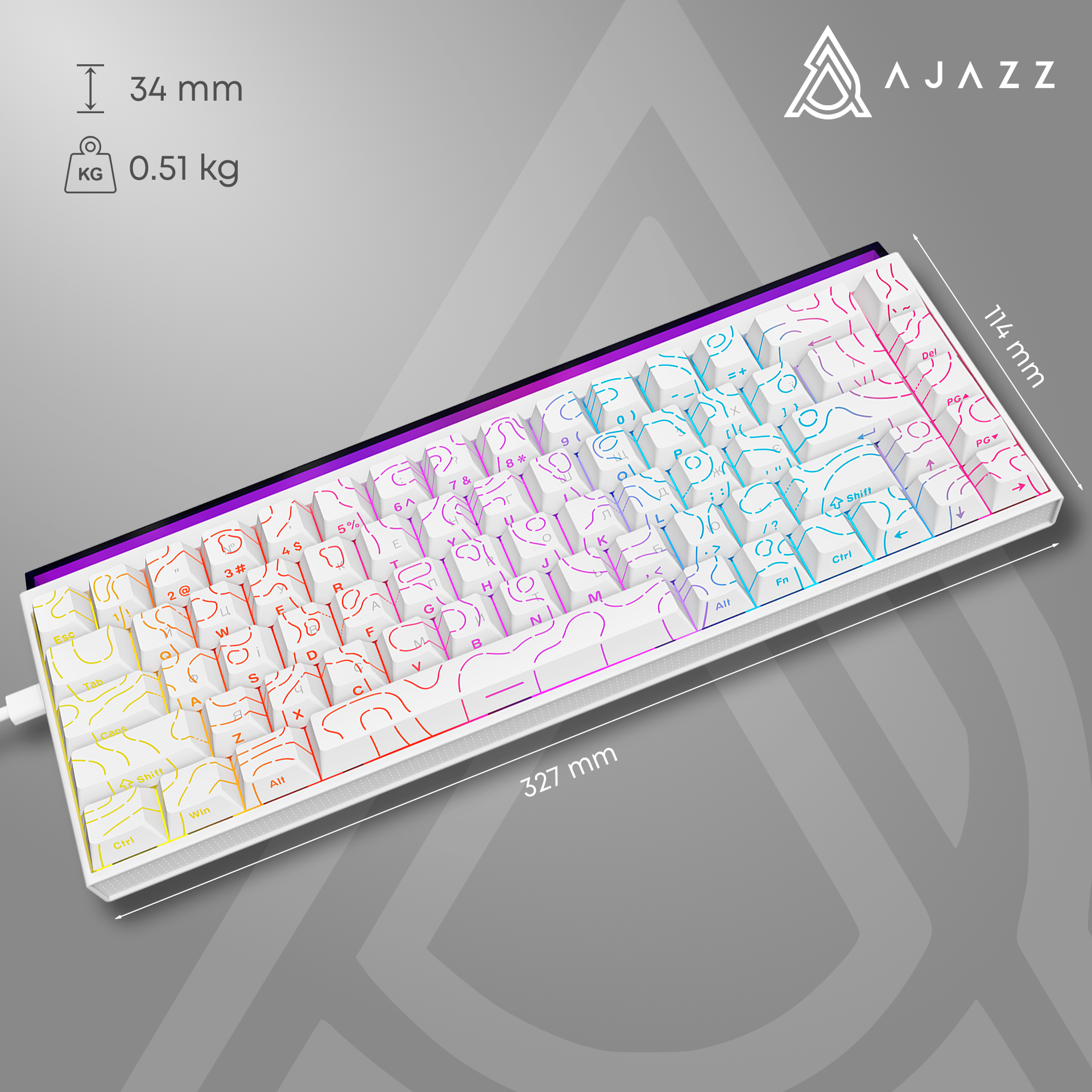Ігрова клавіатура Ajazz NK68 Red Switches Side Contour White (NK68-R-S-W) фото