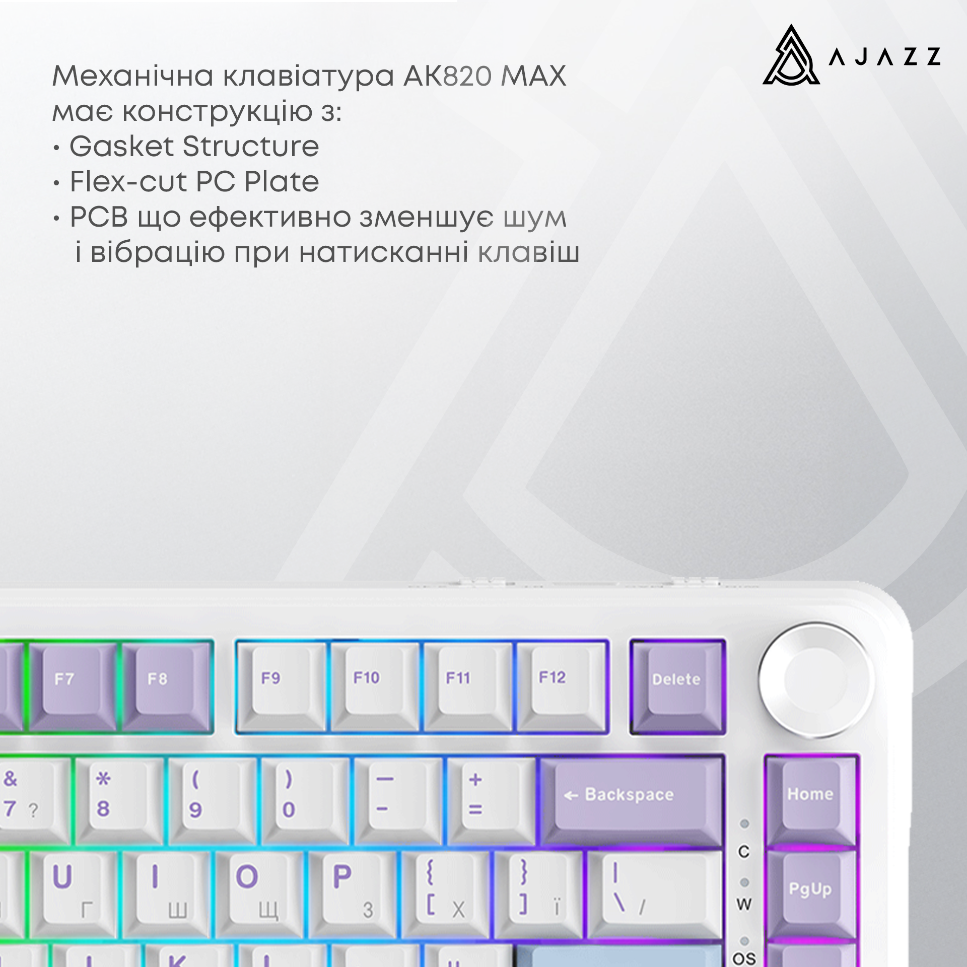Игровая клавиатура Ajazz AK820 Max Magnetic Switches RGB Purple-White-Blue (AK820MAX-WM-PWB) фото6