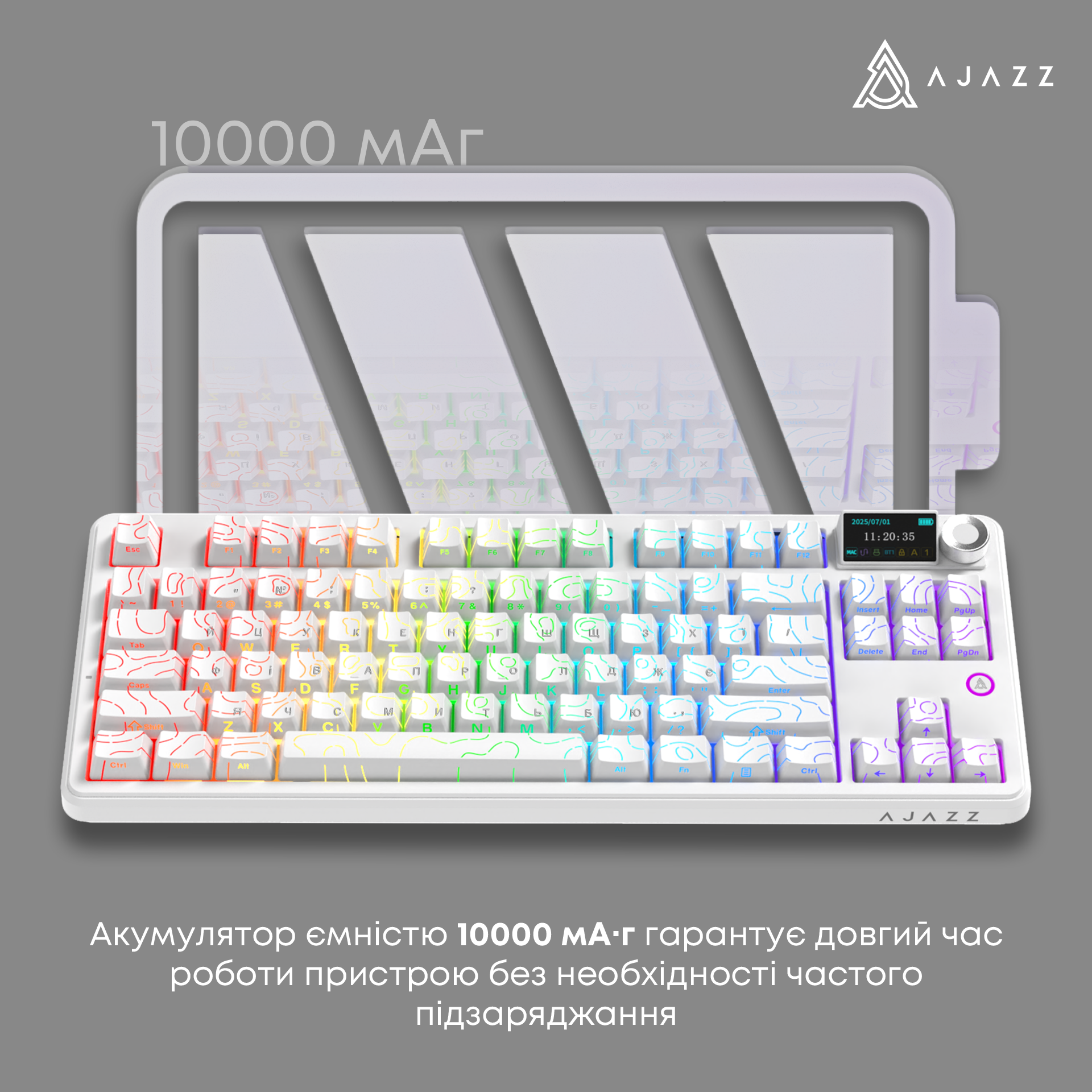 Игровая клавиатура Ajazz AK870 V2 Side Contour Wireless White (AK870-V2-S-W) фото12
